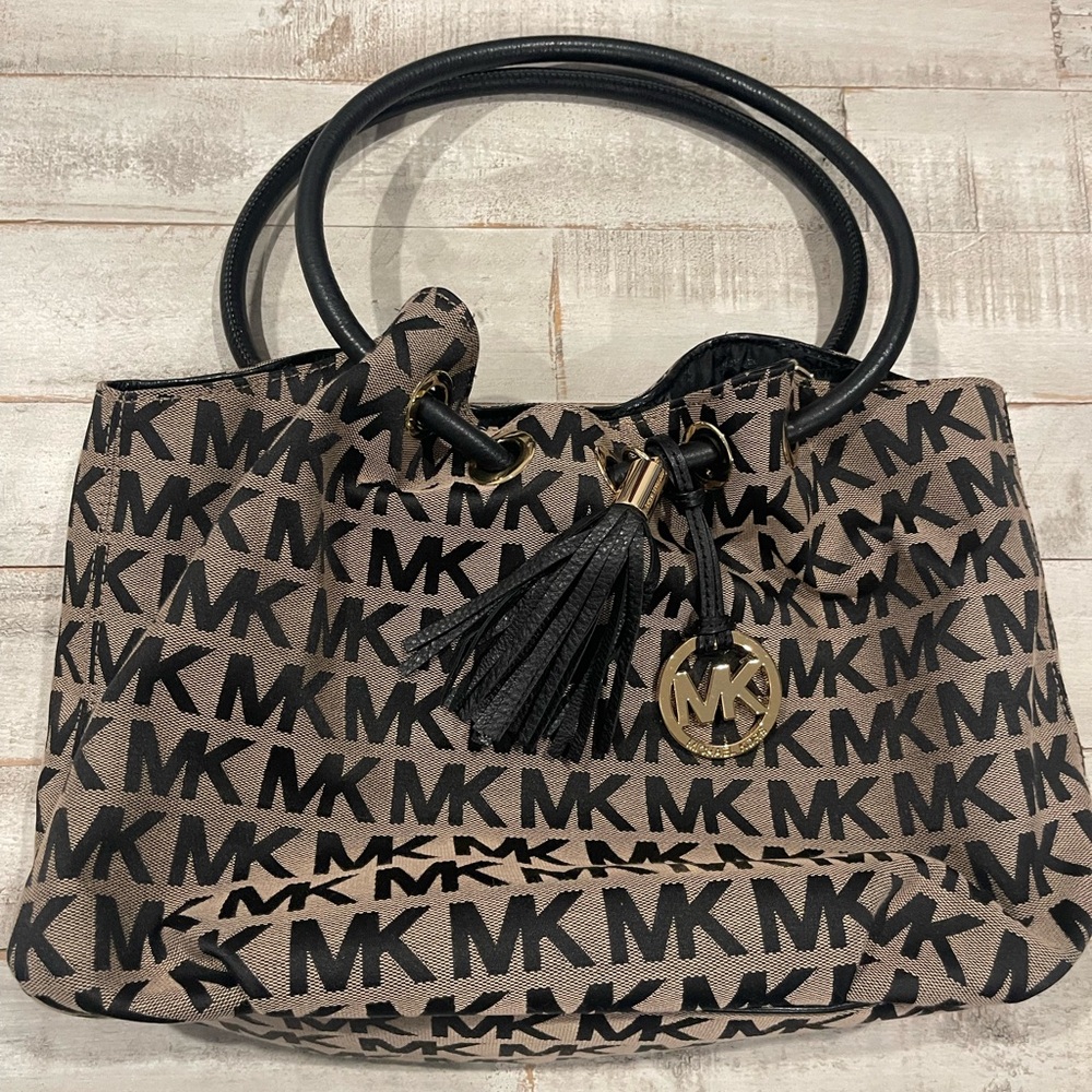Michael Kors Black and Tan Logo Tote Bag